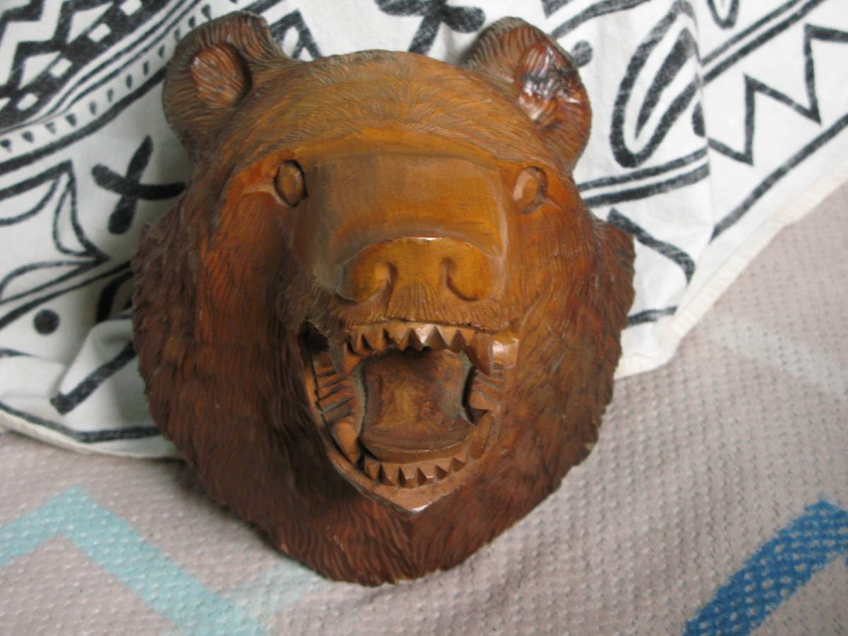 Amazon.co.jp: 木彫り熊顔頭直径約26センチ重さ約1740